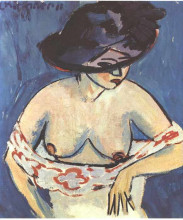 Репродукция картины "half-naked woman with a hat" художника "кирхнер эрнст людвиг"
