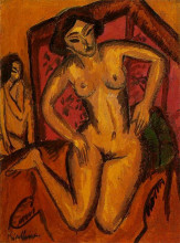 Копия картины "female nude kneeling before a red screen" художника "кирхнер эрнст людвиг"