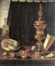 Репродукция картины "still life with large goblet" художника "клас питер"