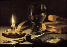 Копия картины "still life with a burning candle" художника "клас питер"