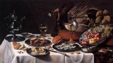 Репродукция картины "still life with a turkey pie" художника "клас питер"