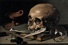 Картина "still life. skull and writing quill" художника "клас питер"