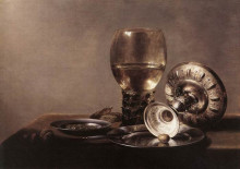 Картина "still life with wine glass and silver bowl" художника "клас питер"