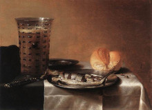 Репродукция картины "still life with herring" художника "клас питер"