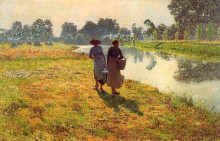 Копия картины "young peasant women at the leie" художника "клаус эмиль"