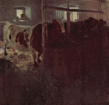 Репродукция картины "cows in the barn" художника "климт густав"