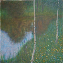 Репродукция картины "lakeside with birch trees" художника "климт густав"