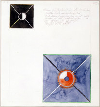 Картина "atom series, no. 8: atom on the ether plane is in constant change between rest and activity. at the rest it pulls itself inwards. this affects the earthly atom as giving of force." художника "клинт хильма аф"