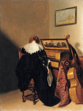 Картина "a lady seated at a virginal" художника "кодде питер"