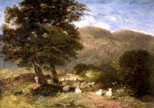 Репродукция картины "tending sheep, betws-y-coed" художника "кокс дэвид"