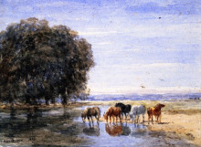 Картина "horses drinking" художника "кокс дэвид"