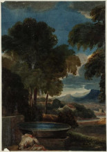 Репродукция картины "classical landscape (after poussin)" художника "кокс дэвид"