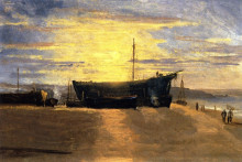 Репродукция картины "sunset, hastings. beached fishing vessels" художника "кокс дэвид"