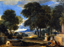 Картина "landscape with a man washing his feet at a fountain after poissin" художника "кокс дэвид"