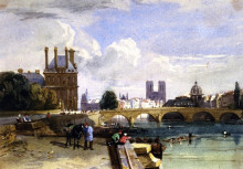 Картина "a view of the pavillon de flore and the tuileries from the seine, notre dame, paris" художника "кокс дэвид"