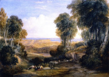 Картина "junction of the severn and the wye with chepstow in the distance" художника "кокс дэвид"