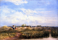 Репродукция картины "the hayfield" художника "кокс дэвид"