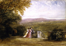 Картина "a terrace, with figures, haddon hall" художника "кокс дэвид"