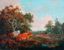 Репродукция картины "landscape with cattle" художника "коллинз уильям"