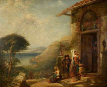 Картина "poor travellers at the door of a capuchin convent near vico, bay of naples" художника "коллинз уильям"