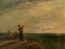 Репродукция картины "seascape with figures and dog, sunset" художника "коллинз уильям"