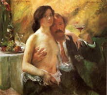 Репродукция картины "self-portrait with his wife and a glass of champagne" художника "коринт ловис"