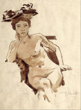 Картина "female semi-nude with hat" художника "коринт ловис"