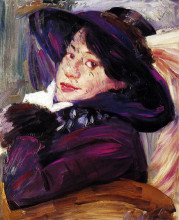 Копия картины "portrait of a woman in a purple hat" художника "коринт ловис"