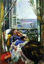 Репродукция картины "woman in a deck chair by the window" художника "коринт ловис"