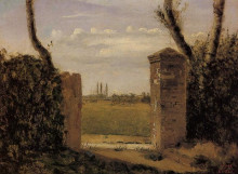 Картина "буа-гийом, близ руана, ворота с двумя столбами" художника "коро камиль"
