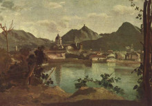 Копия картины "город и озеро комо" художника "коро камиль"