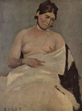 Картина "женщина, сидящая с обнаженной грудью" художника "коро камиль"