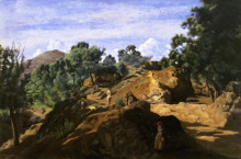 Репродукция картины "a chestnut wood among the rocks" художника "коро камиль"