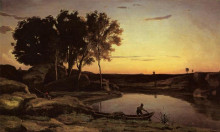 Репродукция картины "вечерний пейзаж (паромщик, вечер)" художника "коро камиль"