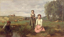 Картина "дети у ручья, лорм" художника "коро камиль"
