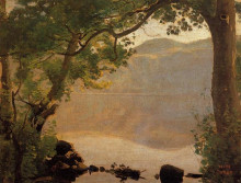 Картина "озеро неми, сквозь деревья" художника "коро камиль"