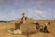 Копия картины "бретонская женщина у колодца близ ба" художника "коро камиль"