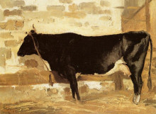 Картина "корова в хлеву (черная корова)" художника "коро камиль"