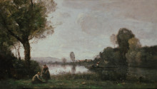 Копия картины "пейзаж на сене близ шато" художника "коро камиль"