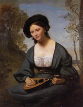 Копия картины "женщина в токе с мандолиной" художника "коро камиль"