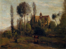 Копия картины "церковь в эссонне, близ шато-тьери" художника "коро камиль"
