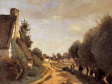 Репродукция картины "дорога близ арраса (дома)" художника "коро камиль"