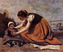 Картина "мать и дитя на берегу" художника "коро камиль"