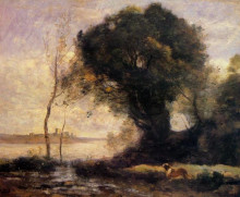 Копия картины "пруд с собакой" художника "коро камиль"
