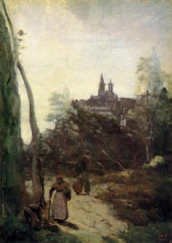 Репродукция картины "семур, путь из церкви" художника "коро камиль"