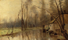 Картина "вуасилье. дом у воды" художника "коро камиль"