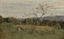 Репродукция картины "пейзаж с крестьянкой" художника "коро камиль"