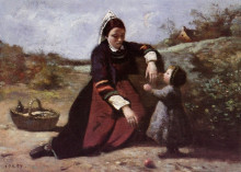 Картина "бретонская женщина с маленькой девочкой" художника "коро камиль"