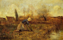 Копия картины "фермерша собирает одуванчики" художника "коро камиль"