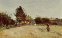 Копия картины "поле над деревней (маркуси)" художника "коро камиль"